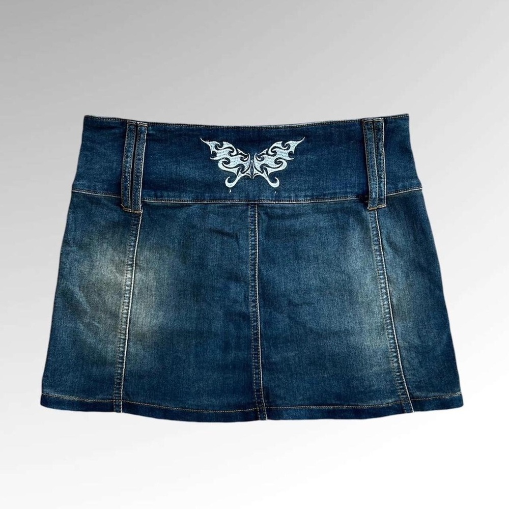 I.AM.GIA Zeyda Y2K Butterfly Embroidered Tramp Stamp Denim Mini Skirt